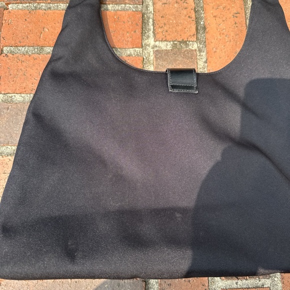 Vintage DKNY Black Canvas & Leather Shoulder Bag | Y2K Logo Hobo Tote - Picture 6 of 10